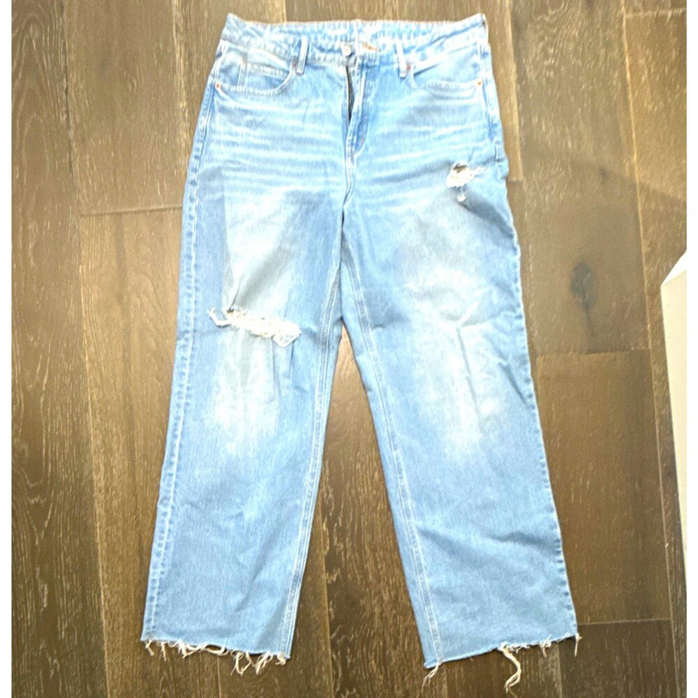 Old Navy Womens High Rise Wide-Leg Jeans Sz 12 Light Wash Distressed Denim